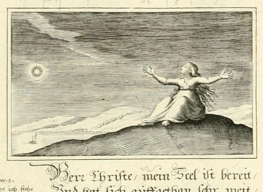 An illustration from XXV schöne ausserlesene Figuren vnd hohe Lehren von der begnadeten liebhabenden Seele, nemlich der Christlichen Kirchen vnd jhre[m] Gemahl Jesu Christo, leaf 101