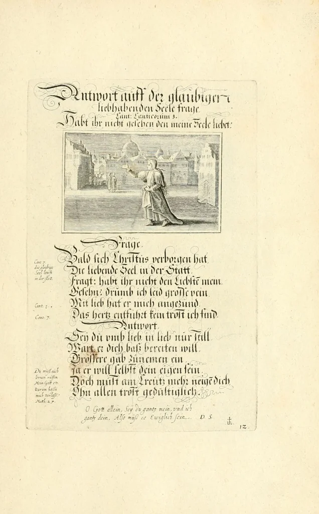 An illustration from XXV schöne ausserlesene Figuren vnd hohe Lehren von der begnadeten liebhabenden Seele, nemlich der Christlichen Kirchen vnd jhre[m] Gemahl Jesu Christo, leaf 19