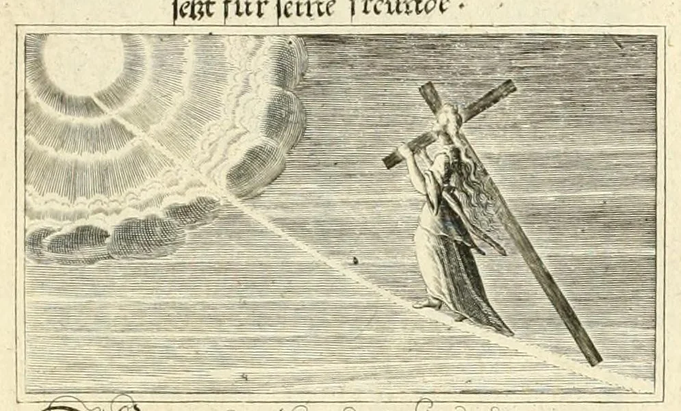 An illustration from XXV schöne ausserlesene Figuren vnd hohe Lehren von der begnadeten liebhabenden Seele, nemlich der Christlichen Kirchen vnd jhre[m] Gemahl Jesu Christo, leaf 35