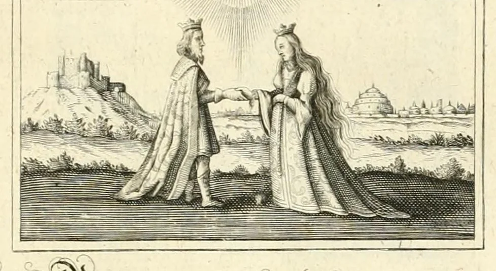 An illustration from XXV schöne ausserlesene Figuren vnd hohe Lehren von der begnadeten liebhabenden Seele, nemlich der Christlichen Kirchen vnd jhre[m] Gemahl Jesu Christo, leaf 43