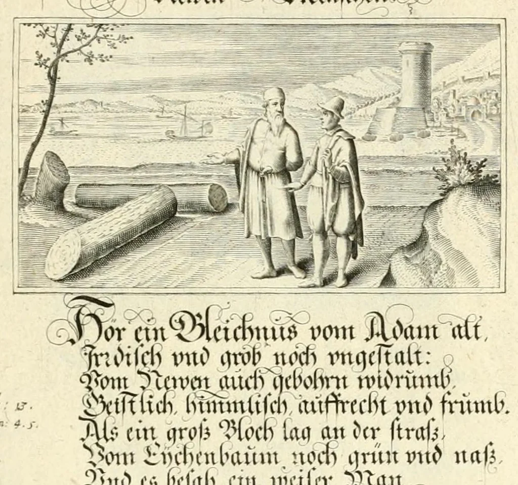 An illustration from XXV schöne ausserlesene Figuren vnd hohe Lehren von der begnadeten liebhabenden Seele, nemlich der Christlichen Kirchen vnd jhre[m] Gemahl Jesu Christo, leaf 49