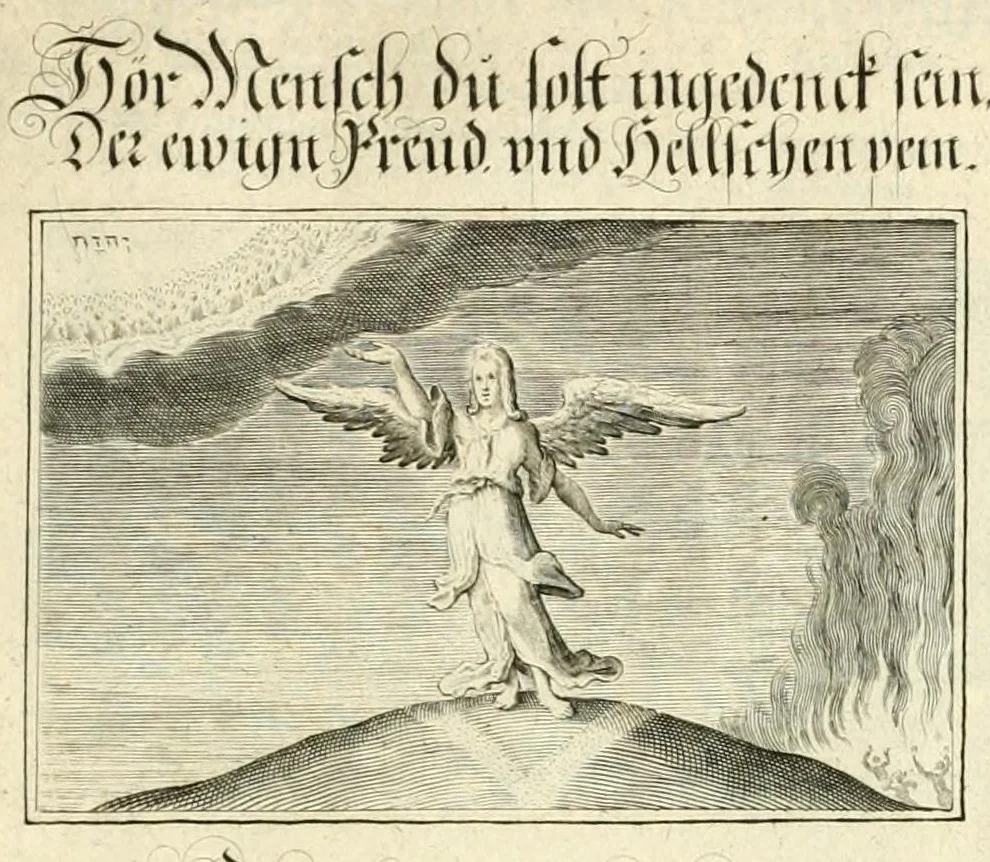 An illustration from XXV schöne ausserlesene Figuren vnd hohe Lehren von der begnadeten liebhabenden Seele, nemlich der Christlichen Kirchen vnd jhre[m] Gemahl Jesu Christo, leaf 63