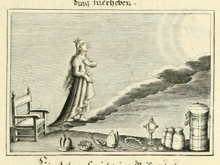 An illustration from XXV schöne ausserlesene Figuren vnd hohe Lehren von der begnadeten liebhabenden Seele, nemlich der Christlichen Kirchen vnd jhre[m] Gemahl Jesu Christo, leaf 87