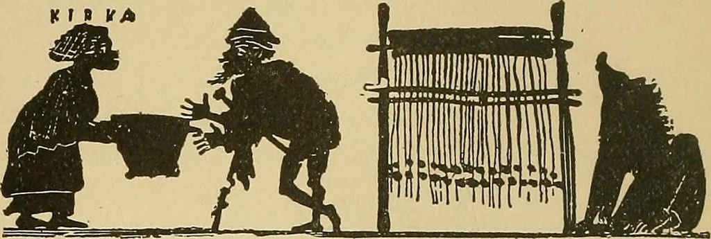 An illustration from Yarn and cloth making; an economic study; a college and normal schools text preliminary to fabric study, and a reference for teachers of industrial history and art in secondary and elementary schools, 1918, leaf 167