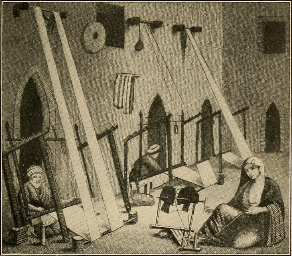 An illustration from Yarn and cloth making; an economic study; a college and normal schools text preliminary to fabric study, and a reference for teachers of industrial history and art in secondary and elementary schools, 1918, leaf 220