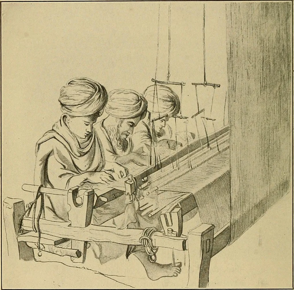 An illustration from Yarn and cloth making; an economic study; a college and normal schools text preliminary to fabric study, and a reference for teachers of industrial history and art in secondary and elementary schools, 1918, leaf 221