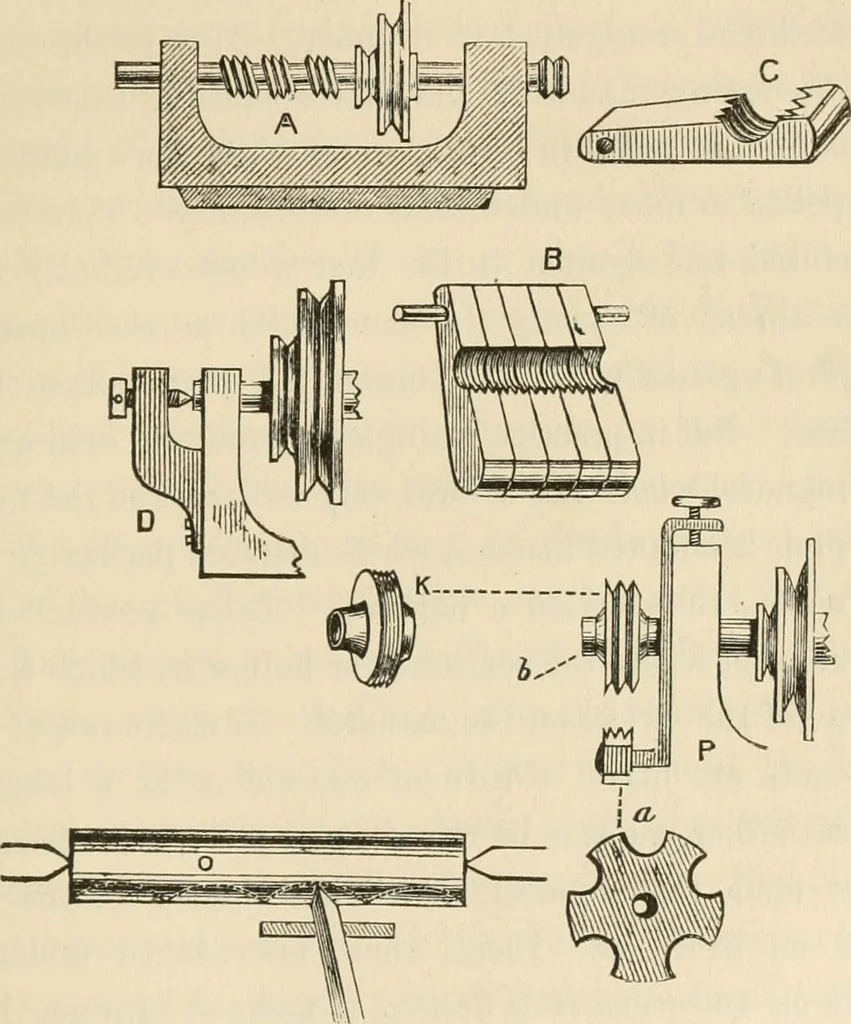 An illustration from The young mechanic; containing directions for the use of all kinds of tools, and for the construction of steam engines and mechanical models, including the art of turning in wood and metal, 1902, leaf 212