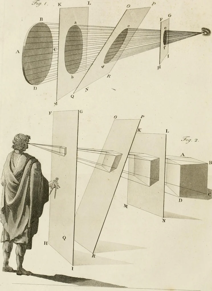 An illustration from The young painter's maulstick : being a practical treatise on perspective, containing rules and principles for delineation on planes ... : founded on the clear mechanical process of Vignola and Sirigatti, united with the theoretic principles of the celebrated Dr. Brook Taylor : addressed to students in drawing, 1800, leaf 39