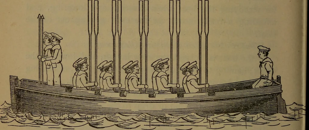 An illustration from Young sailor's assistant in practical seamanship including the rules of the road; directions for resuscitating the apparently drowned, etc., etc., together with the salutes ... naval signal flags, Very's lights, and the international code of signals, 1893, leaf 151