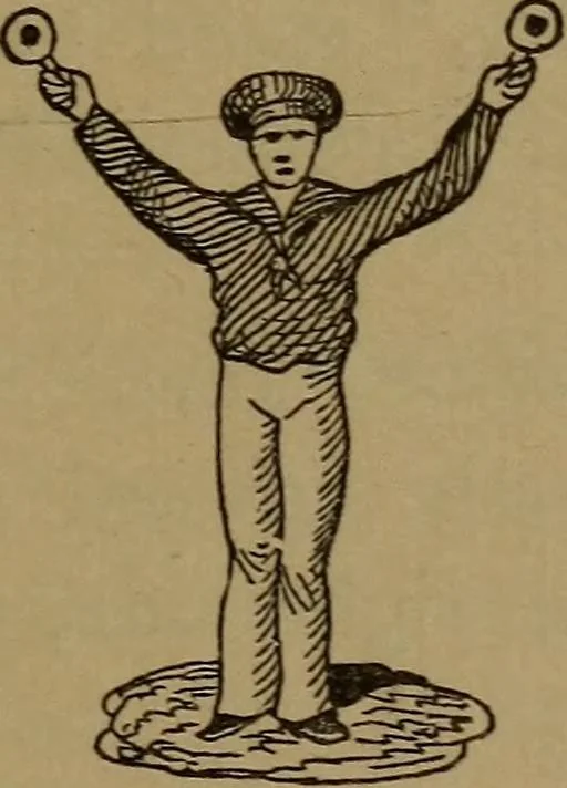 An illustration from Young sailor's assistant in practical seamanship including the rules of the road; directions for resuscitating the apparently drowned, etc., etc., together with the salutes ... naval signal flags, Very's lights, and the international code of signals, 1893, leaf 28