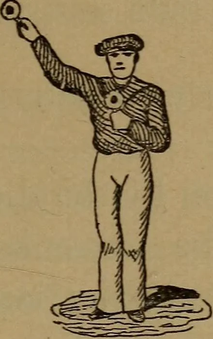 An illustration from Young sailor's assistant in practical seamanship including the rules of the road; directions for resuscitating the apparently drowned, etc., etc., together with the salutes ... naval signal flags, Very's lights, and the international code of signals, 1893, leaf 28