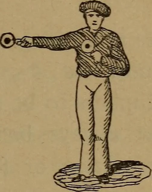 An illustration from Young sailor's assistant in practical seamanship including the rules of the road; directions for resuscitating the apparently drowned, etc., etc., together with the salutes ... naval signal flags, Very's lights, and the international code of signals, 1893, leaf 28