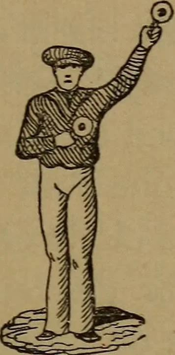 An illustration from Young sailor's assistant in practical seamanship including the rules of the road; directions for resuscitating the apparently drowned, etc., etc., together with the salutes ... naval signal flags, Very's lights, and the international code of signals, 1893, leaf 28