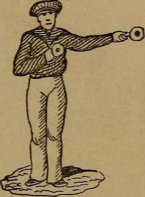 An illustration from Young sailor's assistant in practical seamanship including the rules of the road; directions for resuscitating the apparently drowned, etc., etc., together with the salutes ... naval signal flags, Very's lights, and the international code of signals, 1893, leaf 28