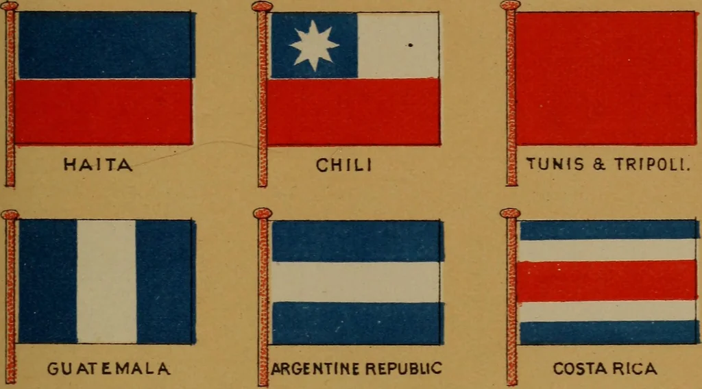 An illustration from Young sailor's assistant in practical seamanship including the rules of the road; directions for resuscitating the apparently drowned, etc., etc., together with the salutes ... naval signal flags, Very's lights, and the international code of signals, 1893, leaf 40