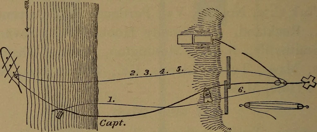 An illustration from Young sailor's assistant in practical seamanship including the rules of the road; directions for resuscitating the apparently drowned, etc., etc., together with the salutes ... naval signal flags, Very's lights, and the international code of signals, 1893, leaf 433