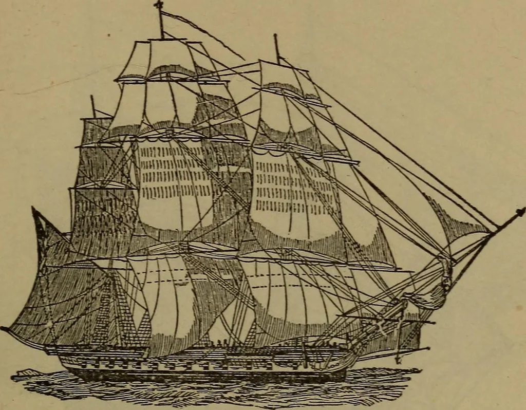 An illustration from Young sailor's assistant in practical seamanship including the rules of the road; directions for resuscitating the apparently drowned, etc., etc., together with the salutes ... naval signal flags, Very's lights, and the international code of signals, 1893, leaf 68