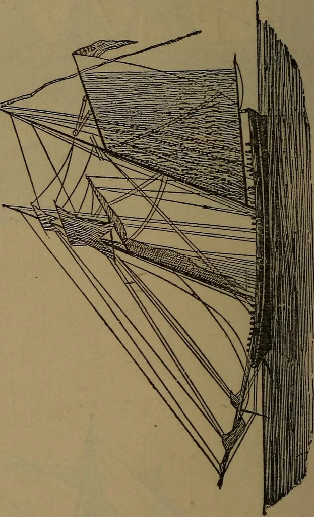An illustration from Young sailor's assistant in practical seamanship including the rules of the road; directions for resuscitating the apparently drowned, etc., etc., together with the salutes ... naval signal flags, Very's lights, and the international code of signals, 1893, leaf 71
