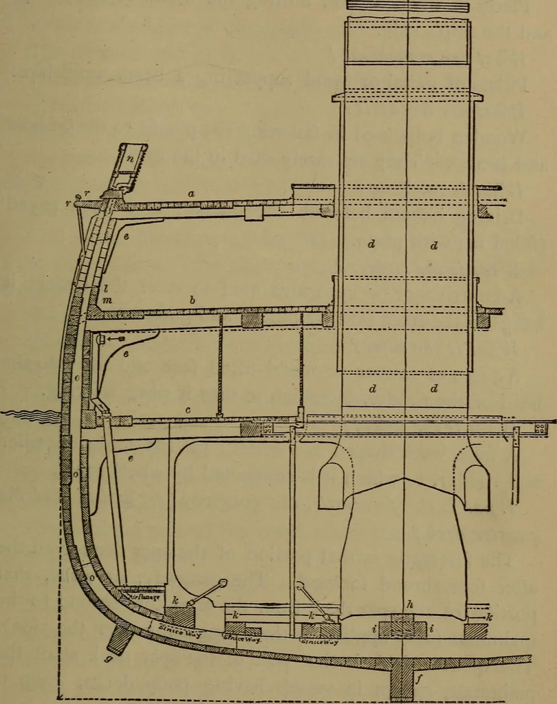 An illustration from Young sailor's assistant in practical seamanship including the rules of the road; directions for resuscitating the apparently drowned, etc., etc., together with the salutes ... naval signal flags, Very's lights, and the international code of signals, 1893, leaf 78