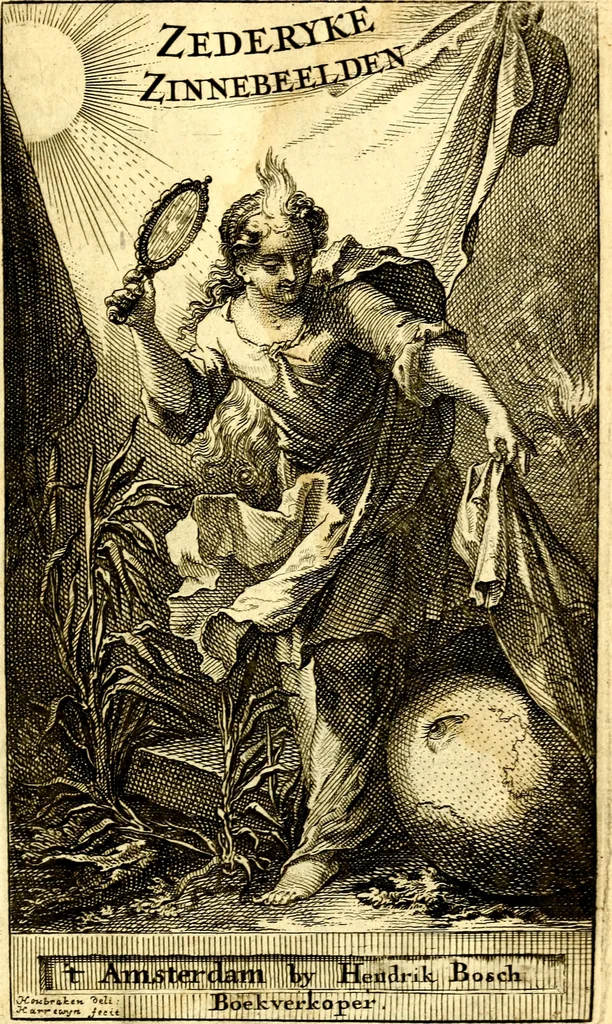 An illustration from Zederyke zinnebeelden, vertoont in konstplaten, door kragtige redeneeringen en maat-digt ten nutte van het menschelyke leven toegepast, 1713, leaf 8
