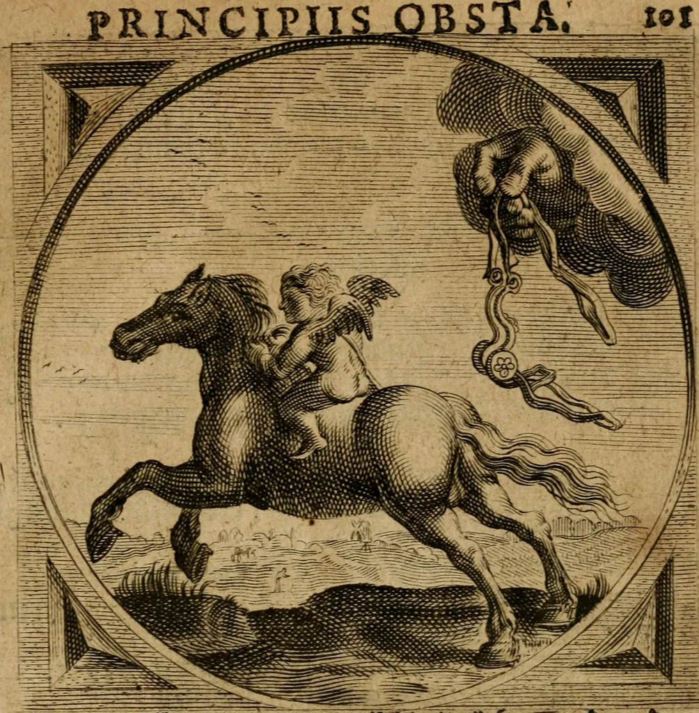 An illustration from Zeeusche nachtegael : ende des selfs driederley ghesang : geheel anders in der waerheydt verthoont, als de selve voor desen by sommige uyt enckel misverstant verkeerdelijck is gheoordeelt, 1633, leaf 116