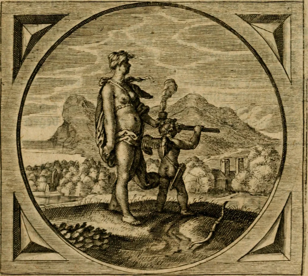 An illustration from Zeeusche nachtegael : ende des selfs driederley ghesang : geheel anders in der waerheydt verthoont, als de selve voor desen by sommige uyt enckel misverstant verkeerdelijck is gheoordeelt, 1633, leaf 31