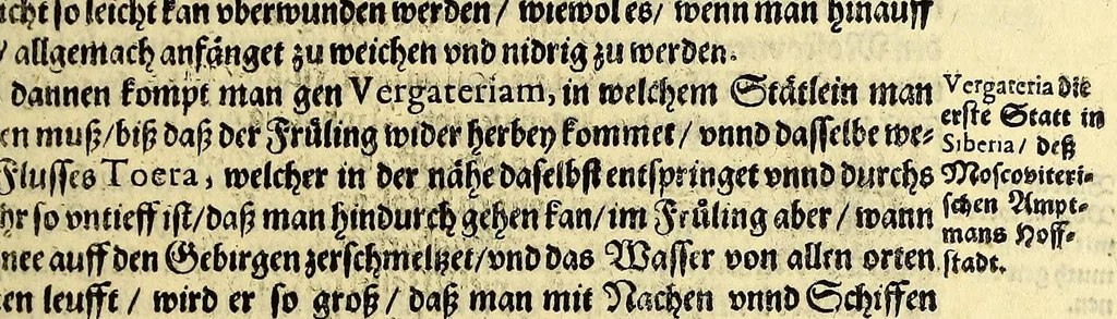 An illustration from Zehender Theil der Orientalischen Indien begreiffendt Eine kurtze Beschreibung der neuwen Schiffart gegen NordtOften, vber die Amerische Inseln in Chinam vnd Iapponiam, von einem Engelländer Henrich Hudson newlich erfunden, beneben kurtzer Andeutung der Inseln vnd Oerter, so auff derselben Reyse von den Holländern hiebevor endeckt worden, auss Johann Hegen von Lintschotten Reise gezogen. : Item ein Discurs an Jhr. Kön. Maj. in Spanien, wegen dess fünfften Theils der Welt, Terra Australis incognita genannt, von einem Capitein Petro Ferdinandes de Quir, &c. vbergeben. Beneben einer Delineation vnnd Beschreibung der Länder der Samojeden vnd Tingoesen, in der Tartarey gegen Morgen der Enge oder Vberfahrt bey Weygats gelegen, so newlich von den Mosscowitern endecket vnd eingenommen., 1613, leaf 47