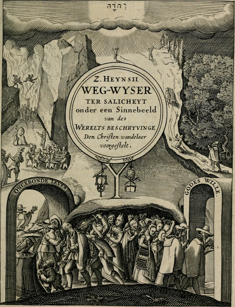 An illustration from Z. Heynsii Weg-wyser ter salicheyt : onder een sinnebeeld van des werelts beschryvinge den Christen wandelaer voorgestelt, 1629, leaf 6