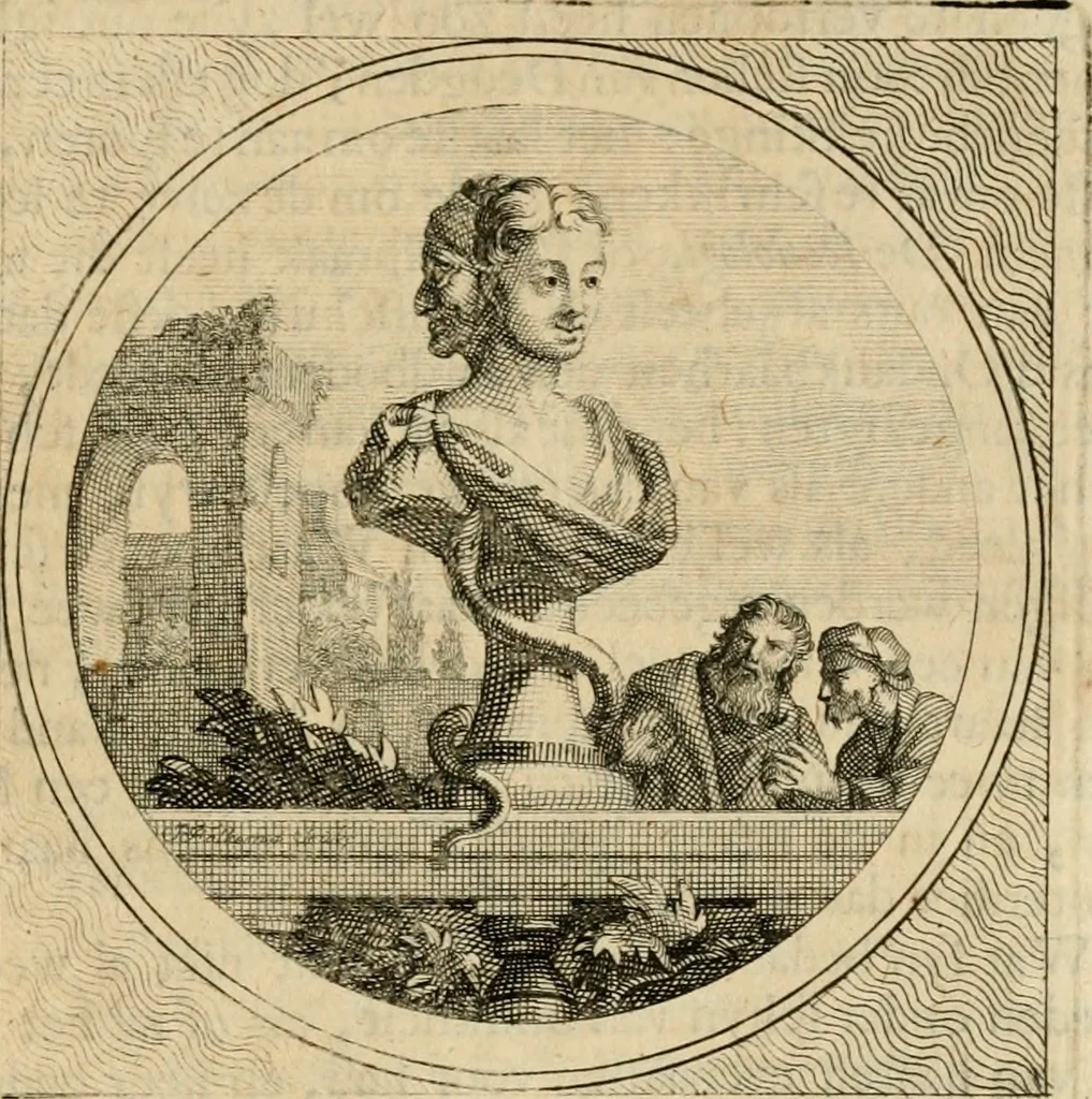 An illustration from Stichtelyke zinnebeelden gepast op deugden en ondeugden in LVII tafereeellen vertoont, 1723, leaf 246