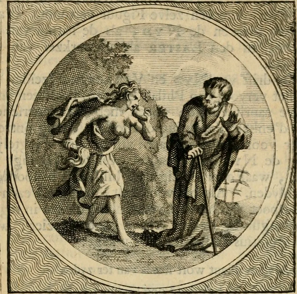 An illustration from Stichtelyke zinnebeelden gepast op deugden en ondeugden in LVII tafereeellen vertoont, 1723, leaf 252