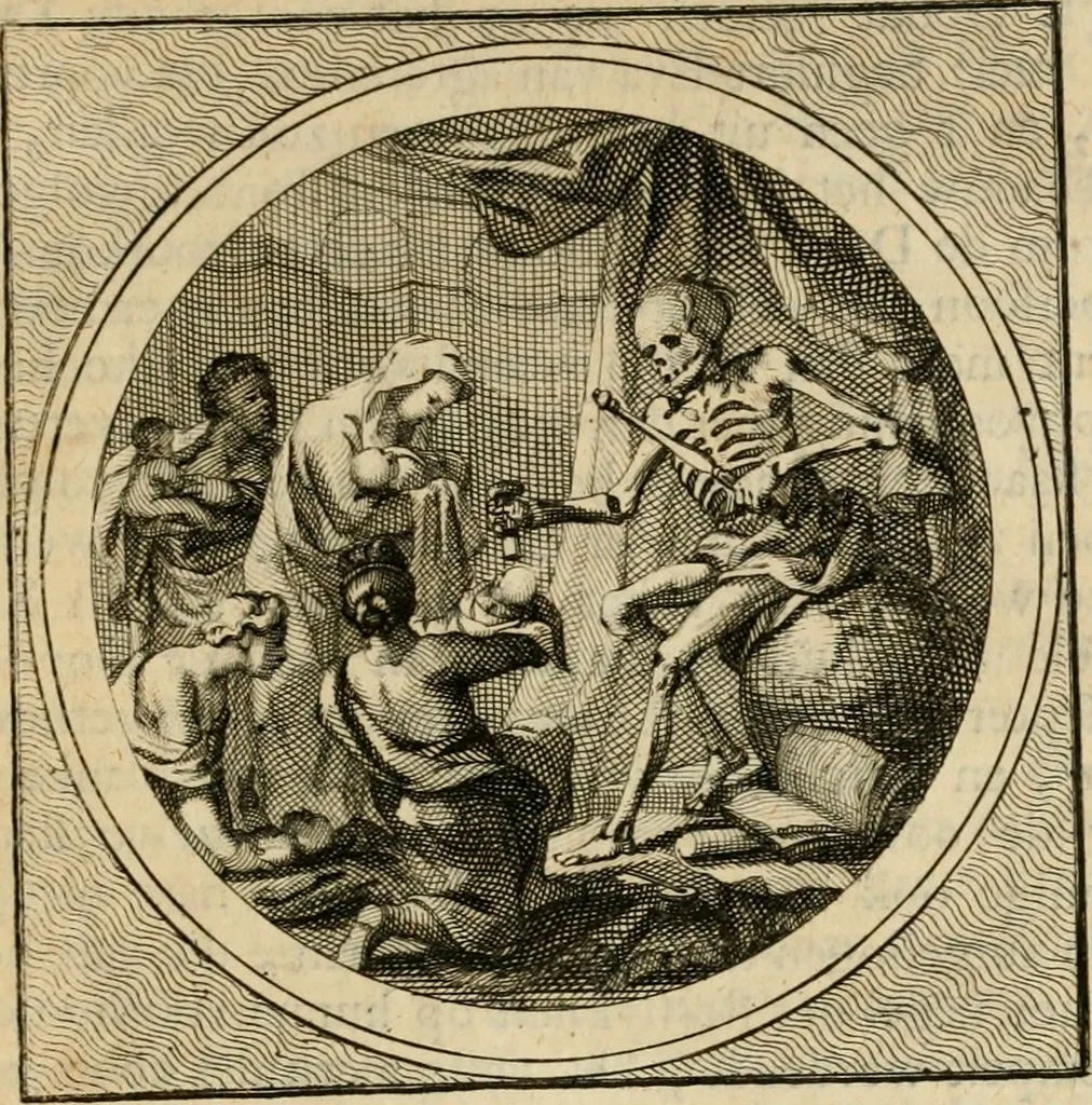 An illustration from Stichtelyke zinnebeelden gepast op deugden en ondeugden in LVII tafereeellen vertoont, 1723, leaf 44