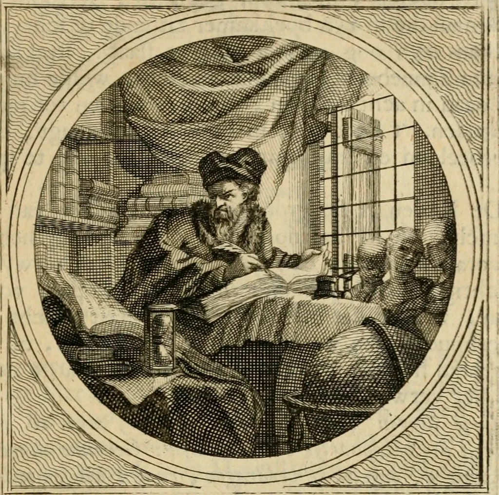 An illustration from Stichtelyke zinnebeelden gepast op deugden en ondeugden in LVII tafereeellen vertoont, 1723, leaf 64
