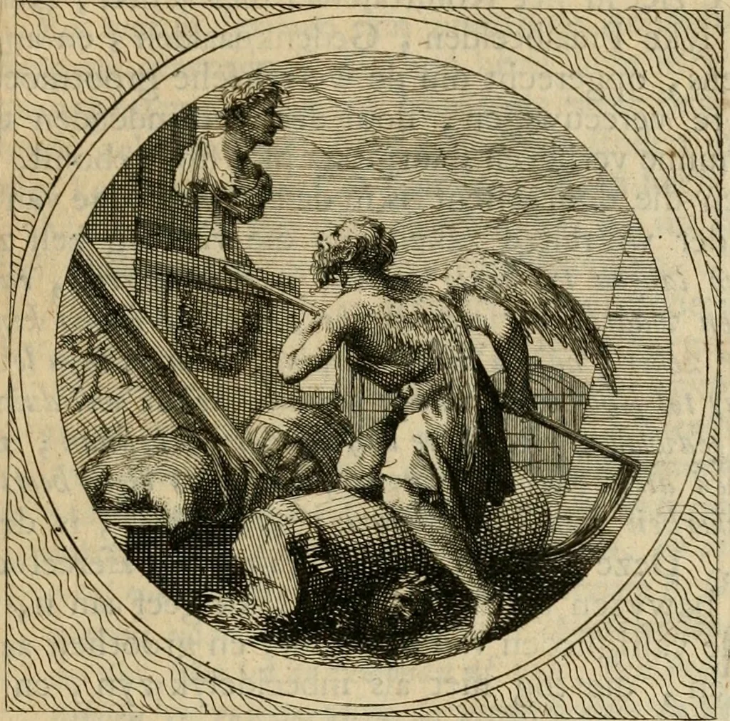 An illustration from Stichtelyke zinnebeelden gepast op deugden en ondeugden in LVII tafereeellen vertoont, 1723, leaf 96