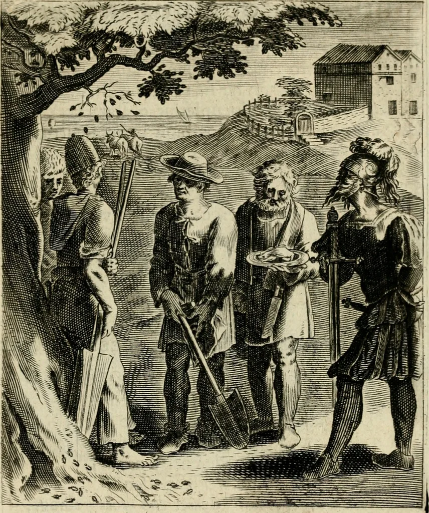 An illustration from Zinnebeelden, getrokken uit Horatius Flaccus, 1683, leaf 104