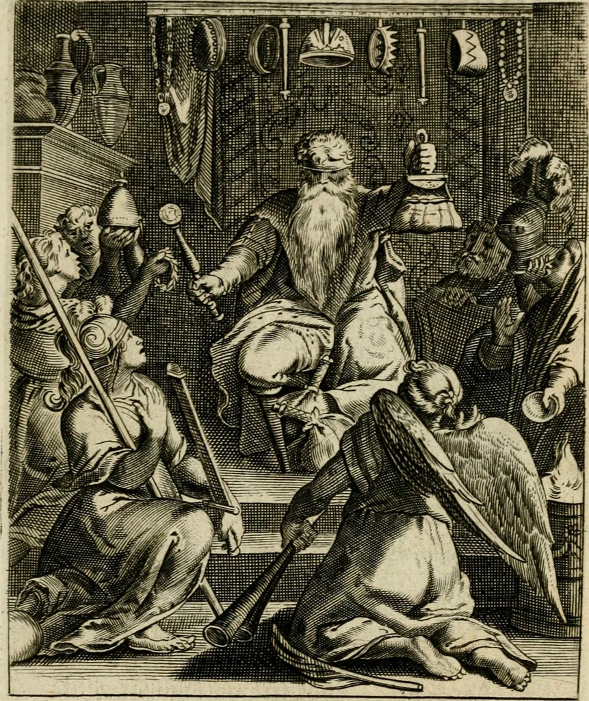 An illustration from Zinnebeelden, getrokken uit Horatius Flaccus, 1683, leaf 128