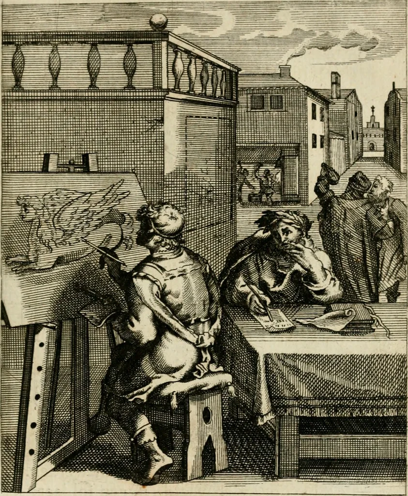 An illustration from Zinnebeelden, getrokken uit Horatius Flaccus, 1683, leaf 150