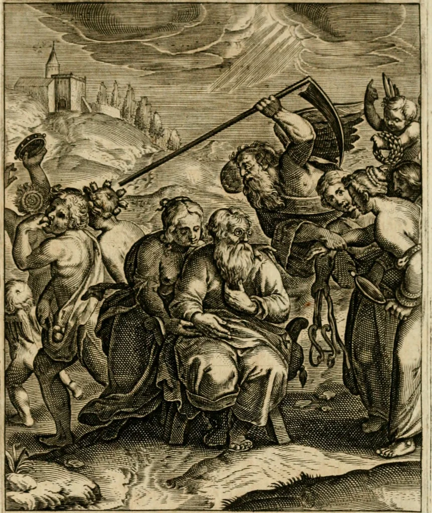 An illustration from Zinnebeelden, getrokken uit Horatius Flaccus, 1683, leaf 166