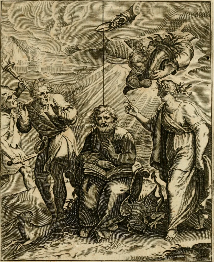 An illustration from Zinnebeelden, getrokken uit Horatius Flaccus, 1683, leaf 168