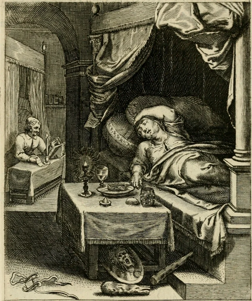 An illustration from Zinnebeelden, getrokken uit Horatius Flaccus, 1683, leaf 44