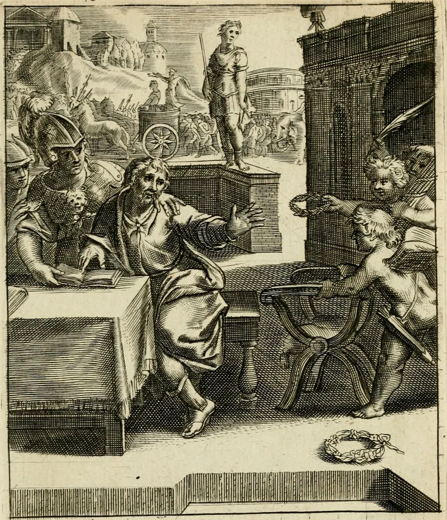 An illustration from Zinnebeelden, getrokken uit Horatius Flaccus, 1683, leaf 52