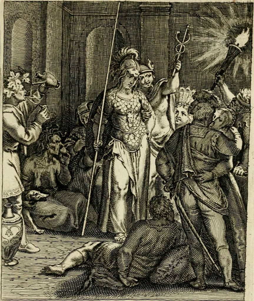 An illustration from Zinnebeelden, getrokken uit Horatius Flaccus, 1683, leaf 54