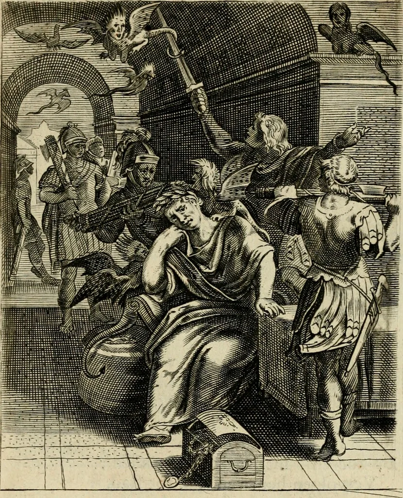 An illustration from Zinnebeelden, getrokken uit Horatius Flaccus, 1683, leaf 96