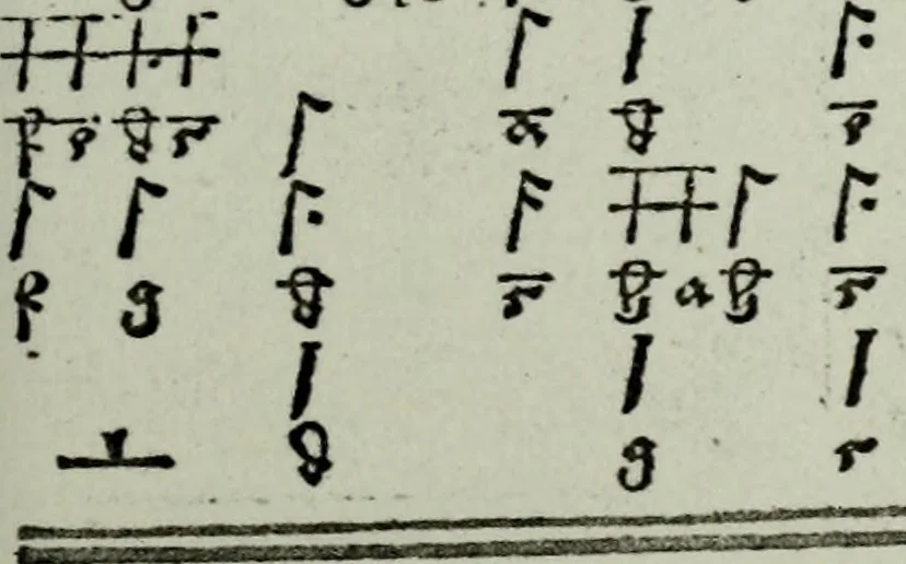 An illustration from Zwey Bücher : Einer neüen kunstlichen Tabulatur auff Orgel und Instrument. Deren das erste ausserlesne Moteten und Stuck zu sechs fünff und vier Stimmen auss den kunstreichesten und weltberumbtesten Musicis und Componisten diser unser Zeit abgesetzt. Das ander allerley schöne teutsche, italienische, frantzösische, geistliche und weltliche Lieder mit funff und vier Stimmen Passamezo, Galliardo und Täntze in sich begreifft.., 1577, leaf 124
