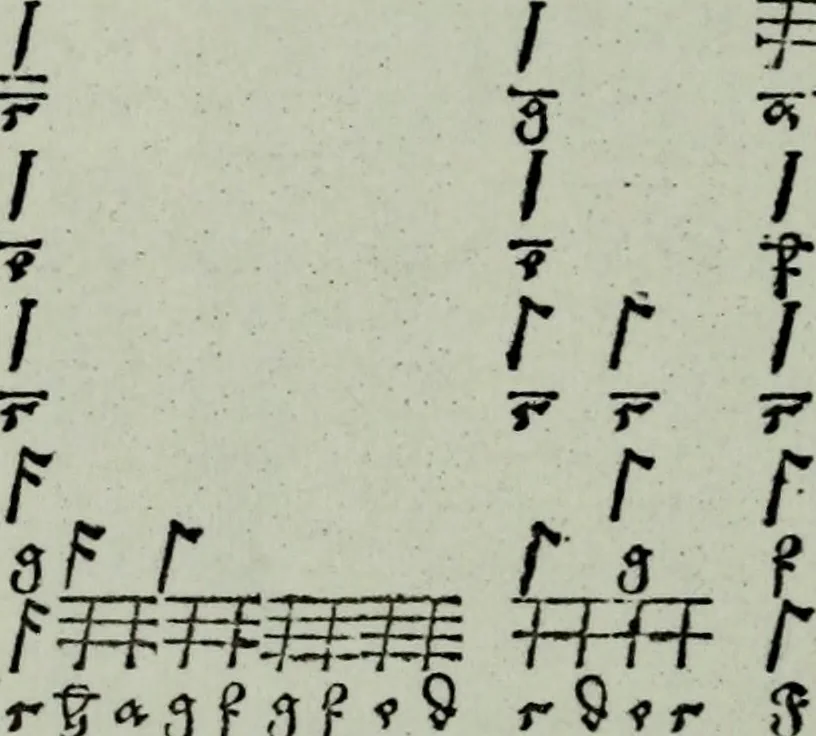 An illustration from Zwey Bücher : Einer neüen kunstlichen Tabulatur auff Orgel und Instrument. Deren das erste ausserlesne Moteten und Stuck zu sechs fünff und vier Stimmen auss den kunstreichesten und weltberumbtesten Musicis und Componisten diser unser Zeit abgesetzt. Das ander allerley schöne teutsche, italienische, frantzösische, geistliche und weltliche Lieder mit funff und vier Stimmen Passamezo, Galliardo und Täntze in sich begreifft.., 1577, leaf 129