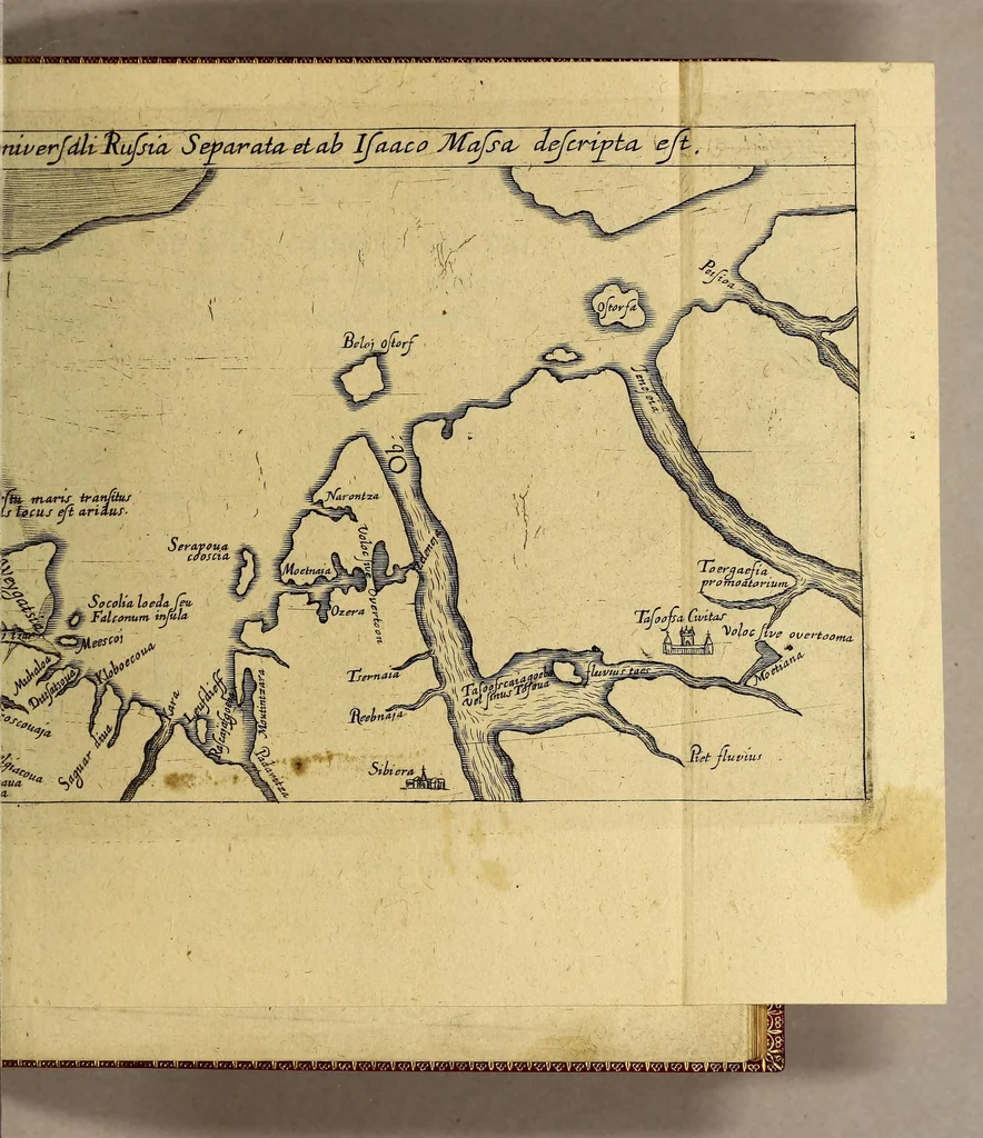 An illustration from Zwölffte Schiffahrt oder Kurtze Beschreibung der newen Schiffahrt gegen Nord Osten, vber die Amerische Inseln in Chinam vnd Japponiam, von einem Engellender Heinrich Hudson newlich erfunden, beneben einen Discurss an Jhr Kön. Maj. in Spanien, wegen dess fünfften Theils der Welt, Terra Australis incognita genandt, auch kurtze Beschreibung der Länder der Samojeden vnd Tingoesen in der Tartarey gelegen., 1614, leaf 85