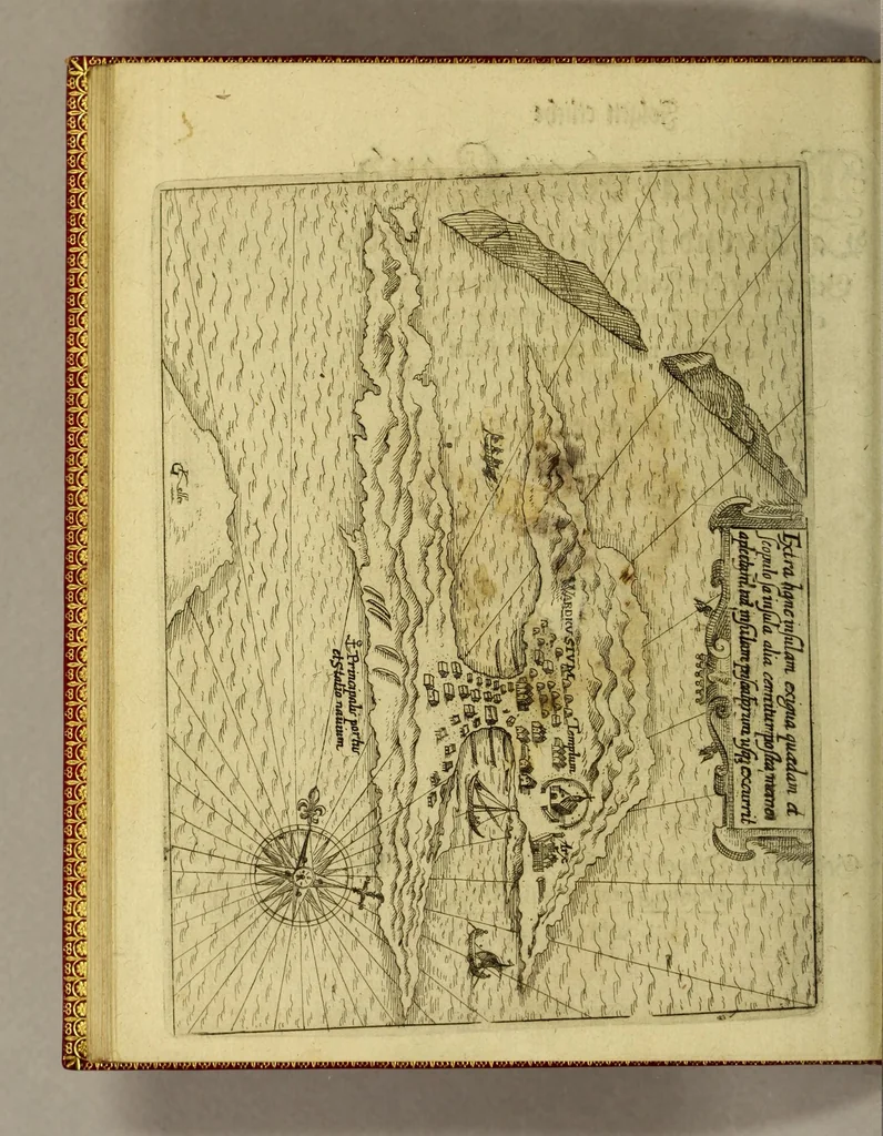An illustration from Zwölffte Schiffahrt oder Kurtze Beschreibung der newen Schiffahrt gegen Nord Osten, vber die Amerische Inseln in Chinam vnd Japponiam, von einem Engellender Heinrich Hudson newlich erfunden, beneben einen Discurss an Jhr Kön. Maj. in Spanien, wegen dess fünfften Theils der Welt, Terra Australis incognita genandt, auch kurtze Beschreibung der Länder der Samojeden vnd Tingoesen in der Tartarey gelegen., 1614, leaf 88