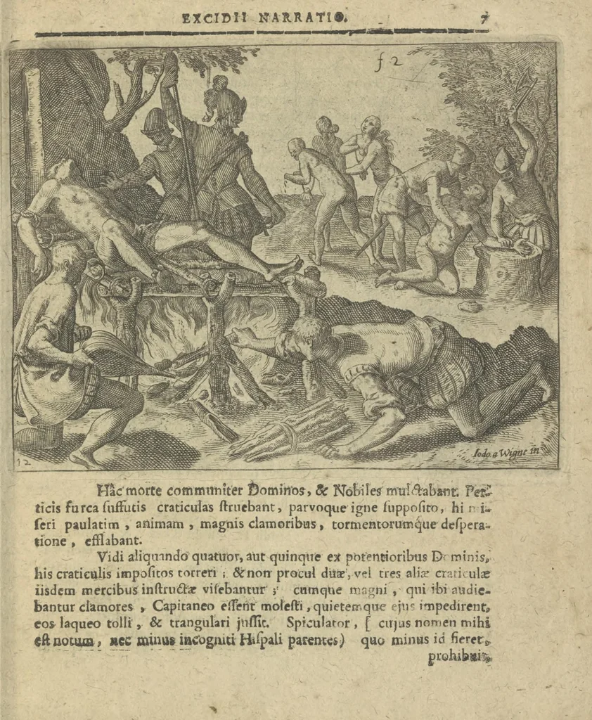 An illustration from Regionum Indicarum per Hispanos olim devastatrum accuratissima descriptio, insertis figuris aencis ad vivum fabrefactis, 1664, leaf 16