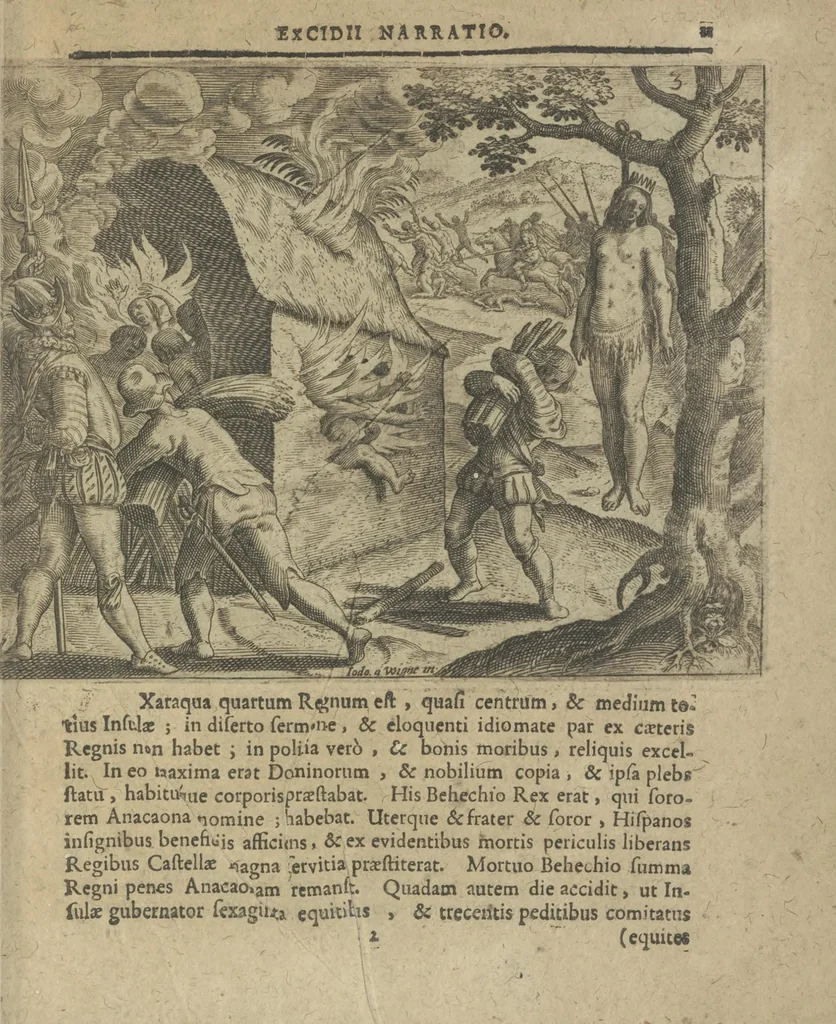 An illustration from Regionum Indicarum per Hispanos olim devastatrum accuratissima descriptio, insertis figuris aencis ad vivum fabrefactis, 1664, leaf 20
