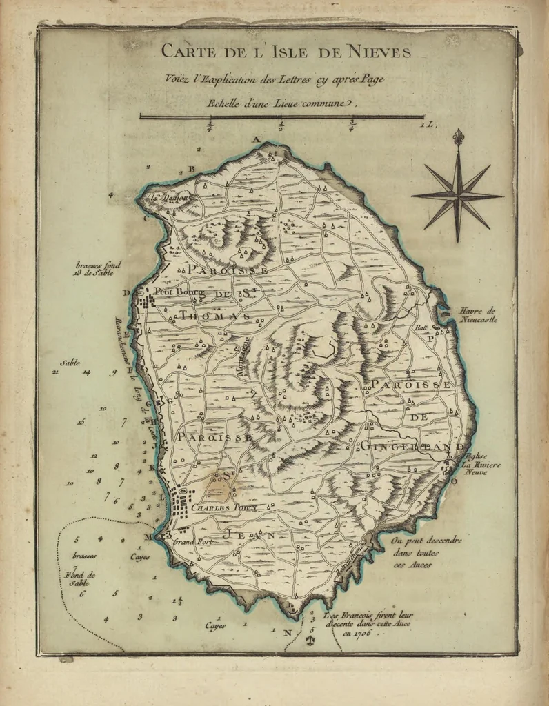 An illustration from Description geographique des isles Antilles possédées par les anglois, 1758, leaf 157