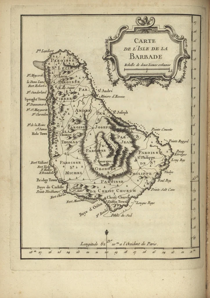 An illustration from Description geographique des isles Antilles possédées par les anglois, 1758, leaf 85